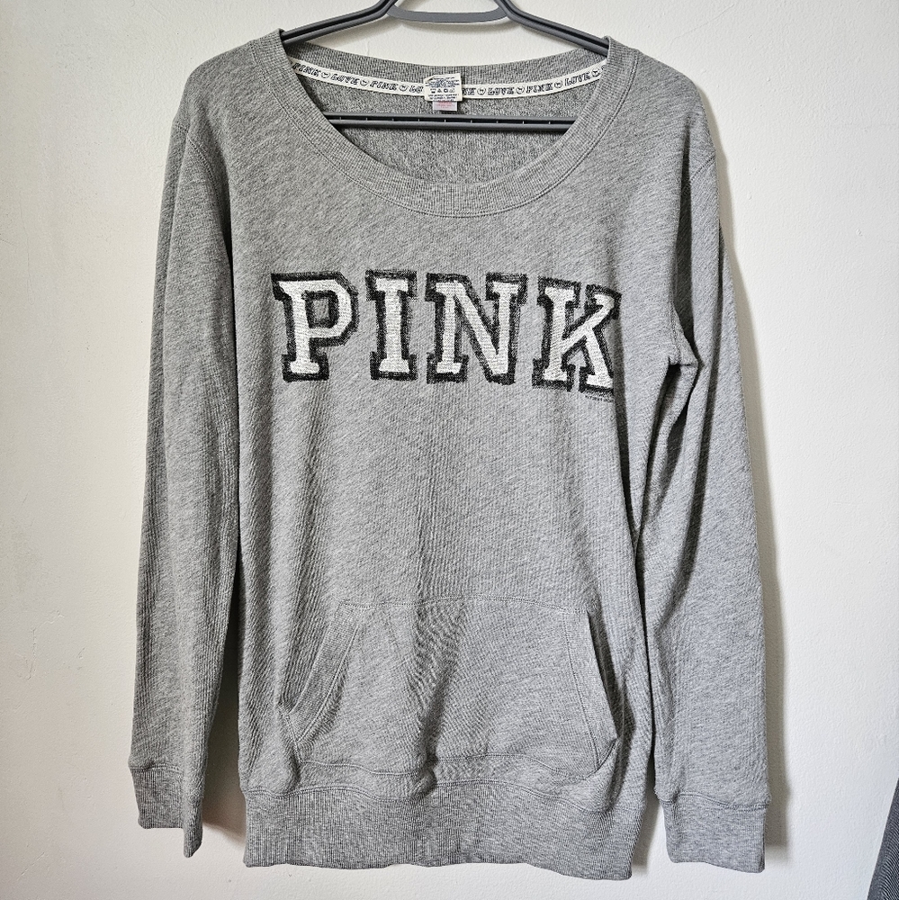 Pink Victoria's Secret Long Sleeve Kangaroo Sweater Small size Grey Relax Cozy S